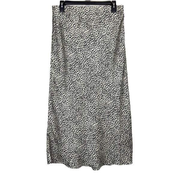 Bardot Satin Midi Skirt Size L White Black Animal Print Silky Old Money Capsule - Picture 1 of 6